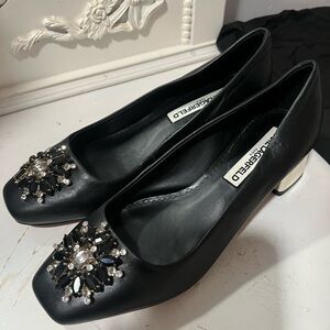 Karl Lagerfeld Black Flats with Silver Embellishments